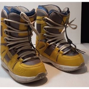 Thirty Two Prion Women's Snowboard Boots Size 6 Yellow Grey and Blue GOOD COND
